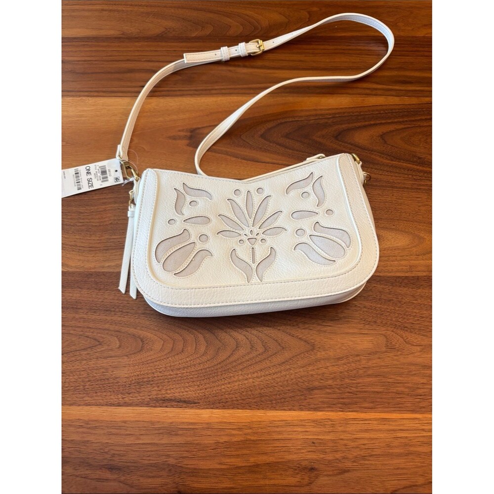 NWT New Style & Co White Cream Feed Cutout Crossbody Purse Bag